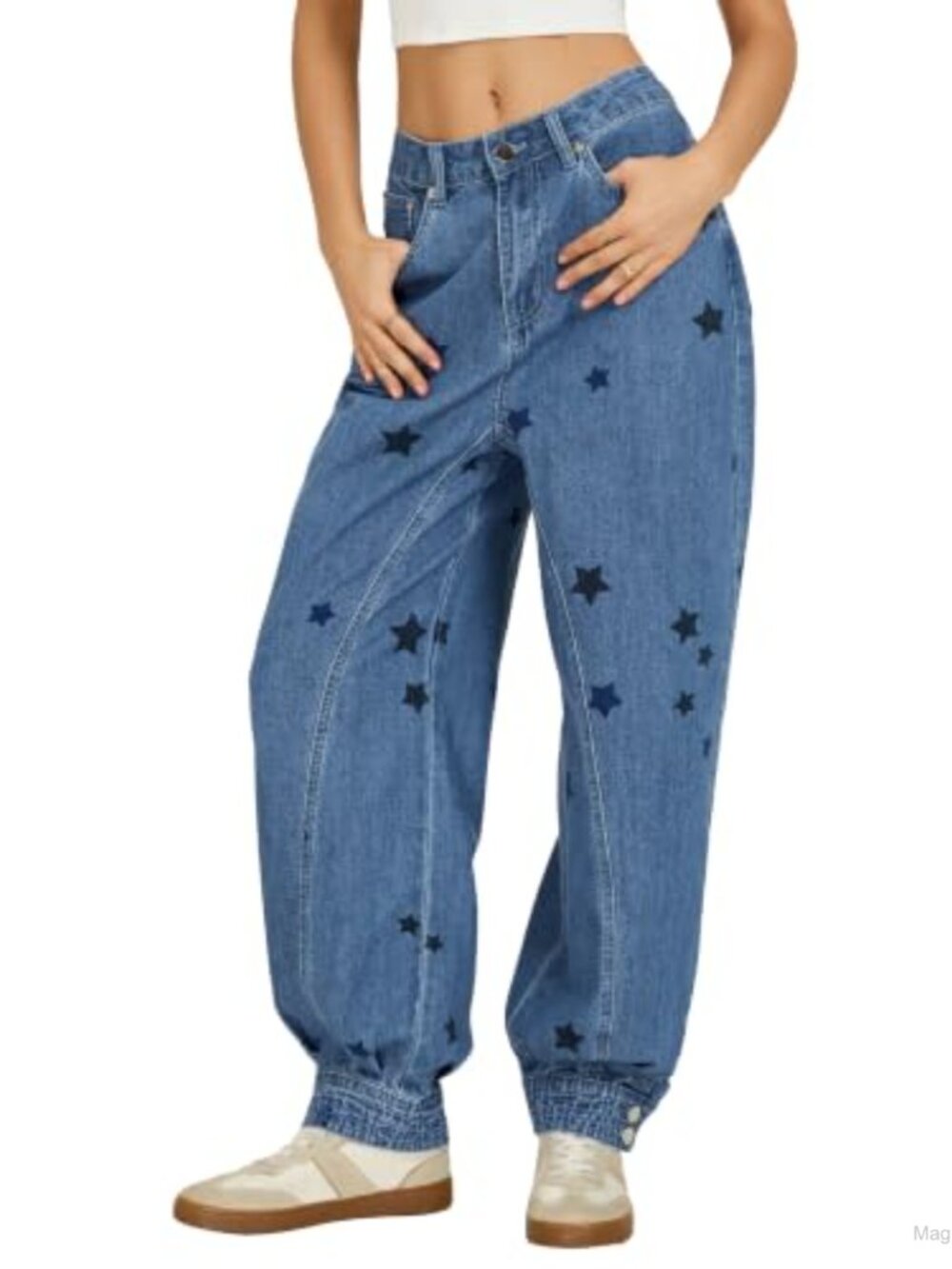 Women's Y2K Baggy Barrel Jeans Star Print Boyfriend Denim Pants